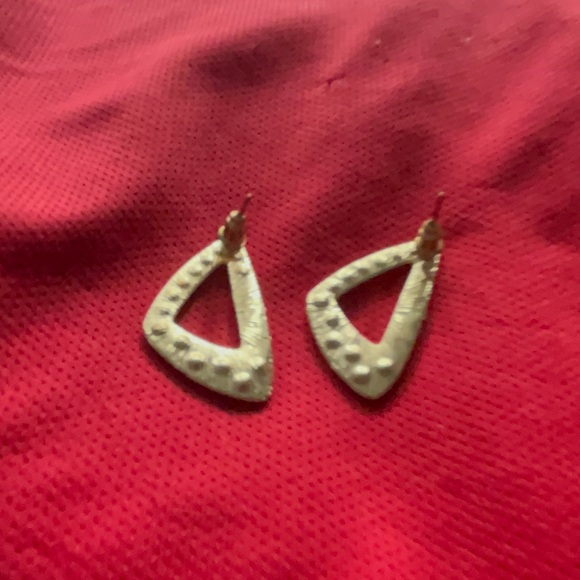 Gold Tone Triangles with Cubic Zirconia Accents Pierced Earrings - Picture 4 of 4